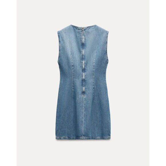 Zara Womens Mini Jean Dress mirror beaded S Small Light Blue Denim 6688/280 NWT - Picture 4 of 12